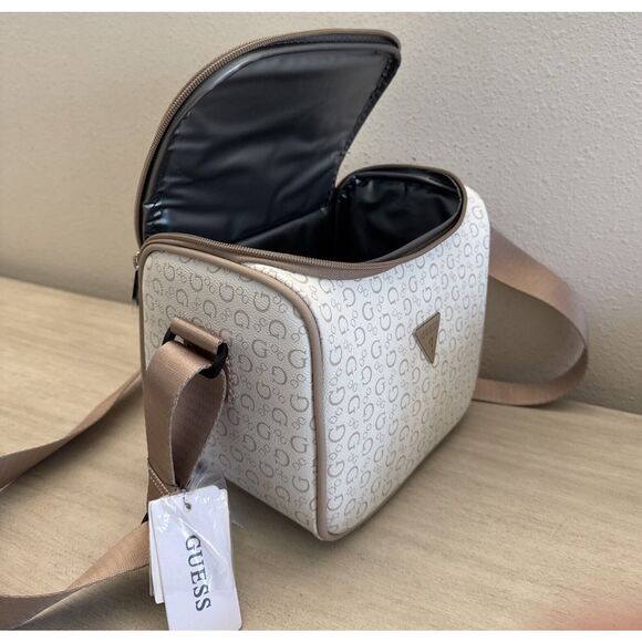 Guess V720069 White/Taupe Allover Logo Print Junction Travel Insulated Lunch Bag - Picture 9 of 12